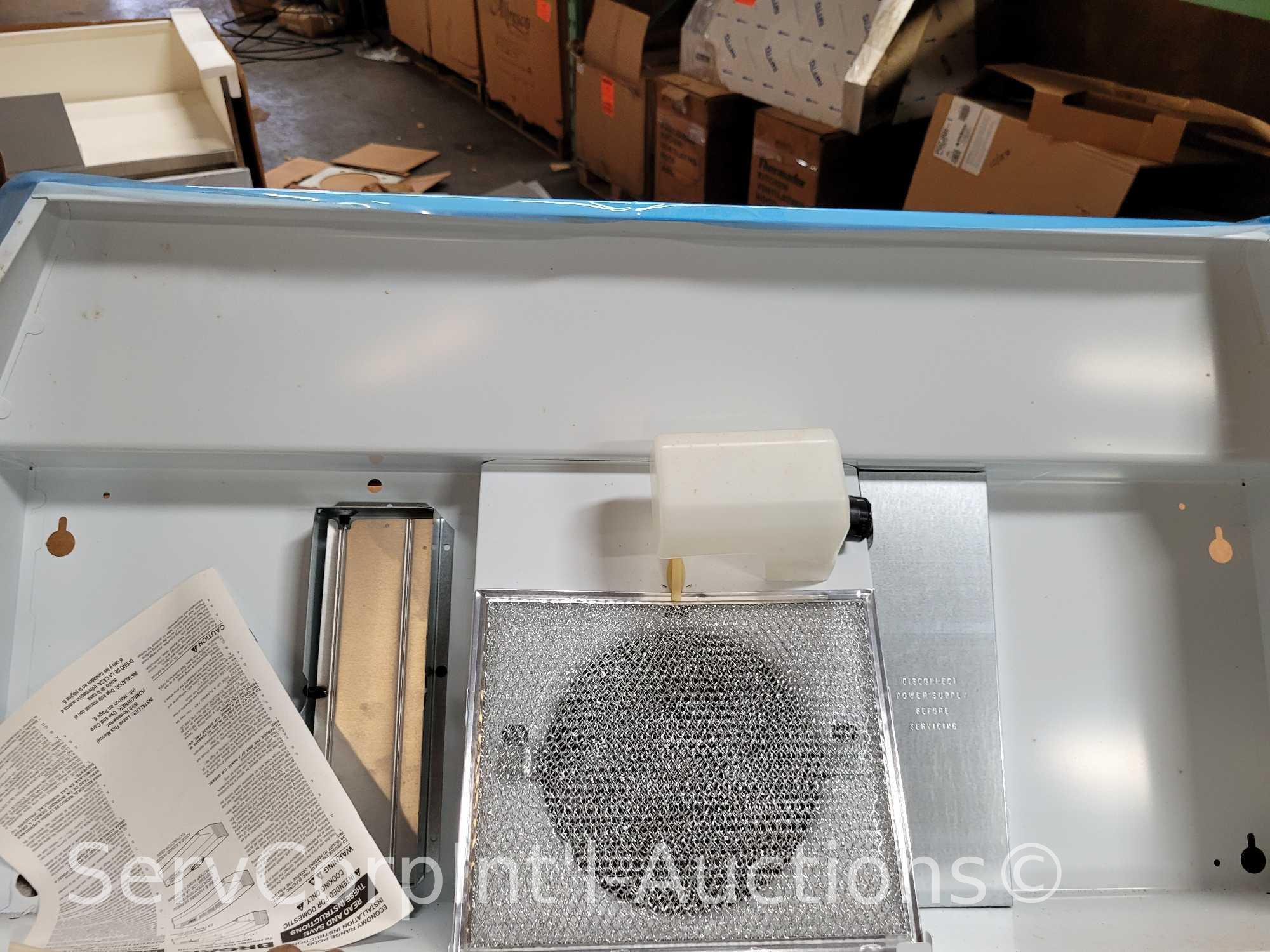 Lot on Pallet of 6 Venmar 36" Range Hoods (3 Out of Packaging), Broan 36" Range Hood, Black 32"