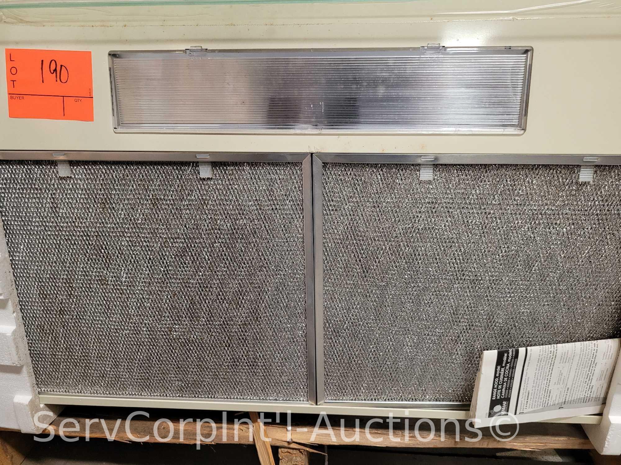 Lot on Pallet of 6 Venmar 36" Range Hoods (3 Out of Packaging), Broan 36" Range Hood, Black 32"
