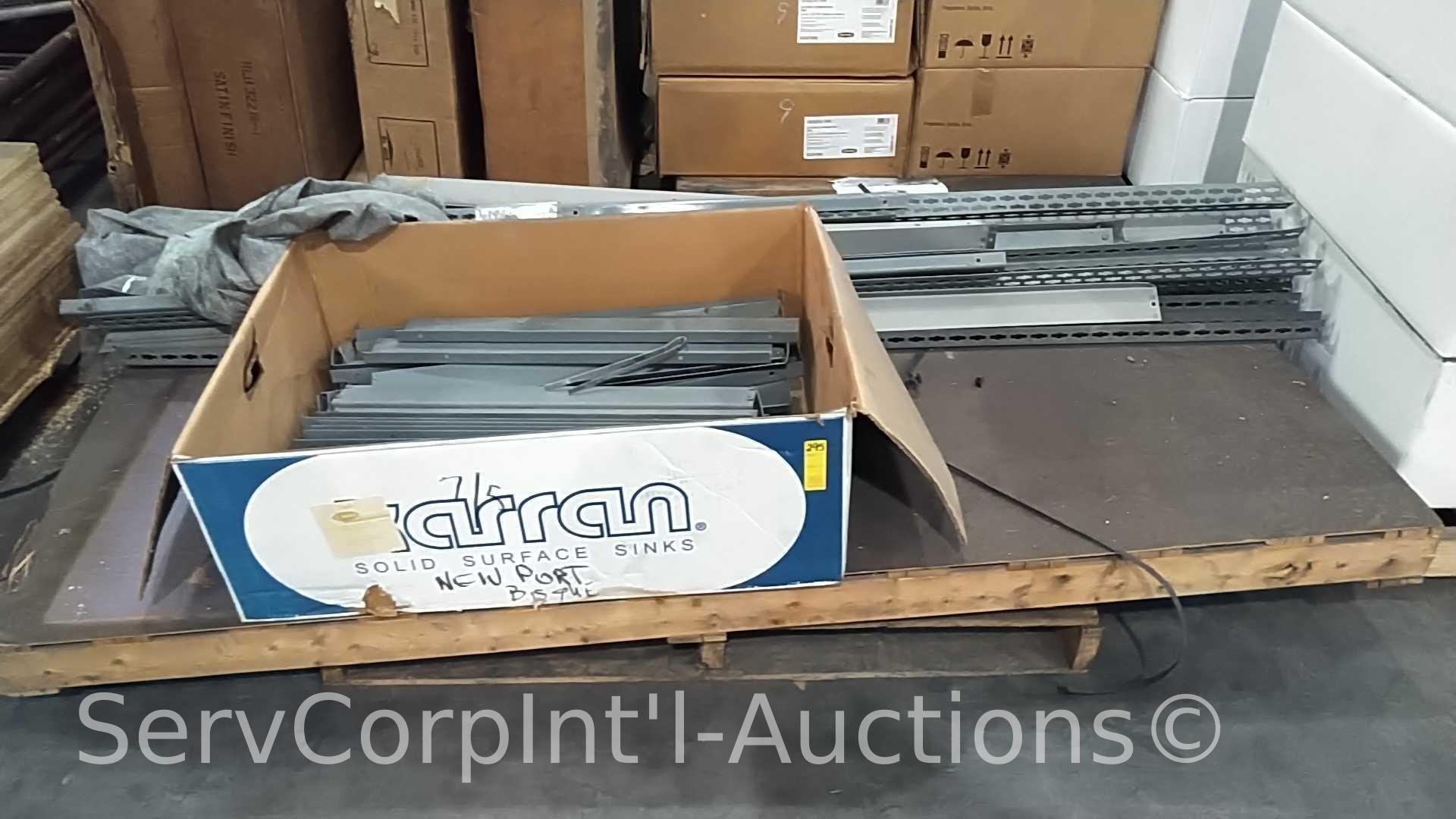 Lot on 2 Pallets of Grey Metal Shelving Unit with Shelving Boards