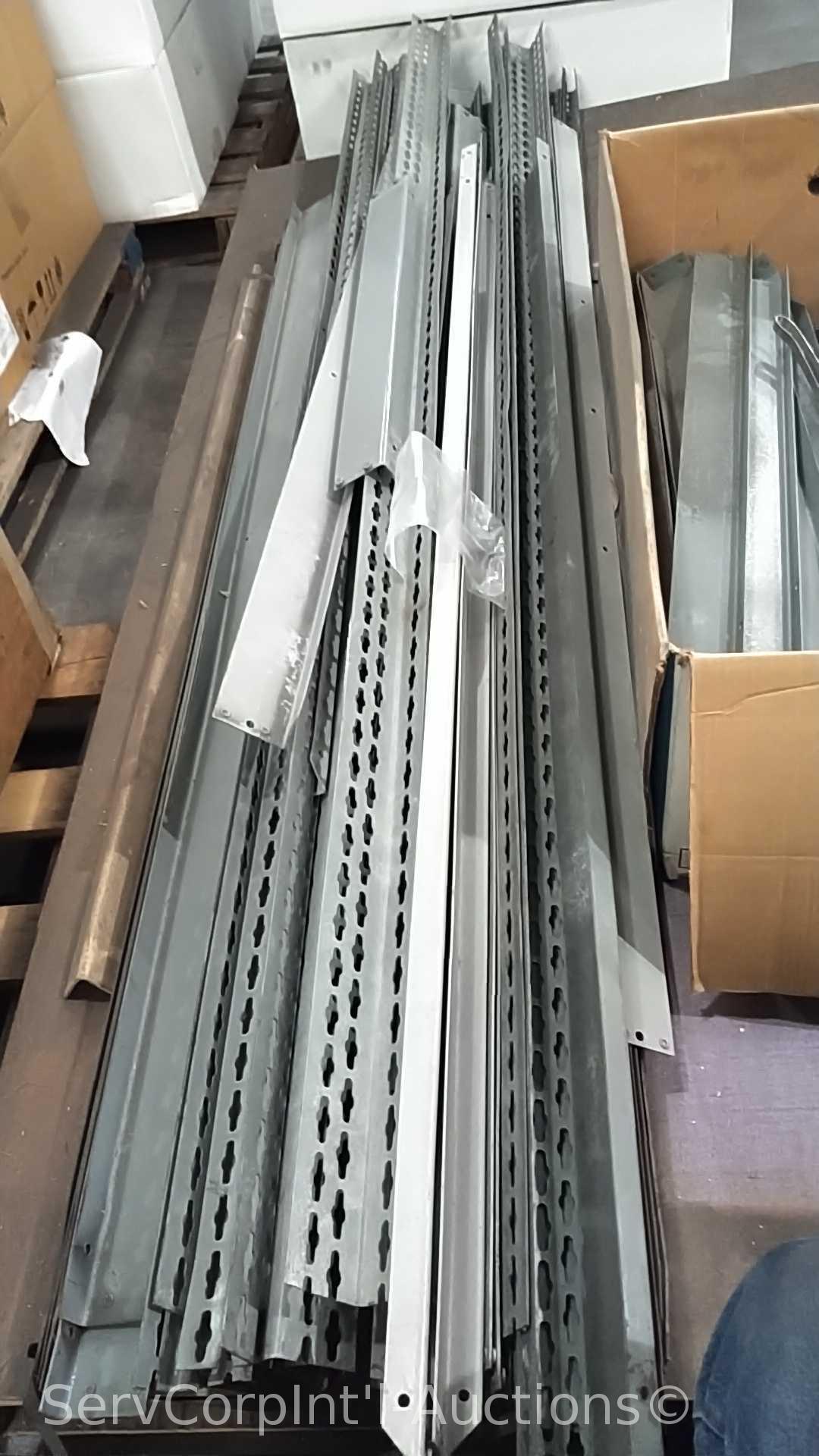 Lot on 2 Pallets of Grey Metal Shelving Unit with Shelving Boards