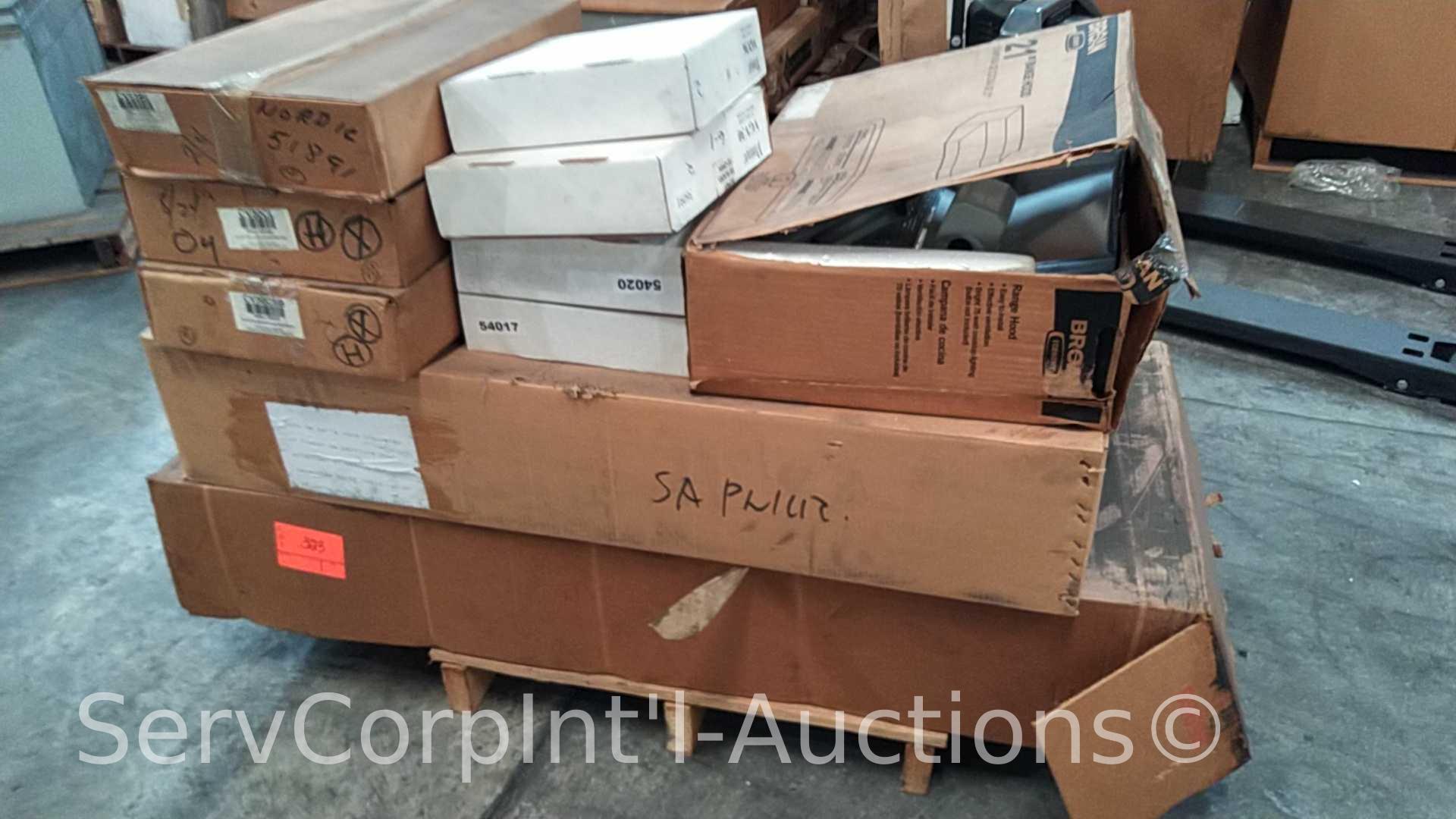 Lot on Pallet of 2 Broan 402101 21" Range Hoods, 27" Replacement Hood Cover, Franke Single Display,