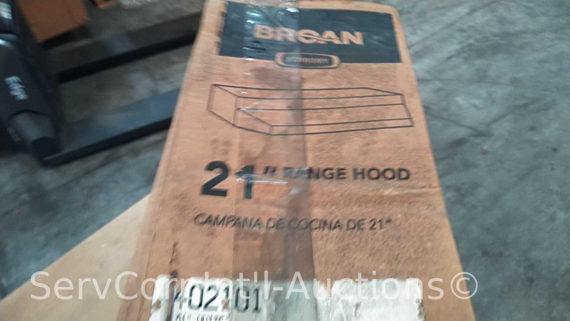 Lot on Pallet of 2 Broan 402101 21" Range Hoods, 27" Replacement Hood Cover, Franke Single Display,