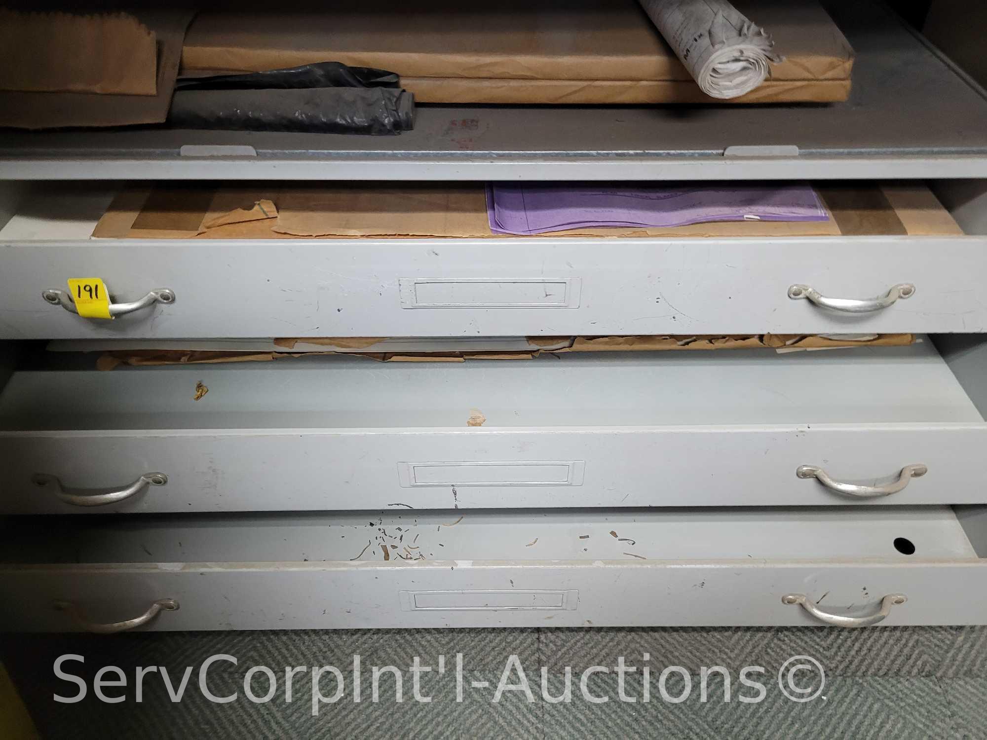 3 File Cabinets and 3-Drawer Blue Print Storage Cabinet