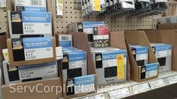 Lot on Top Shelf and Peg Board of Various Square Drive Screws, Trim Screws, Self Tap Screws, Thumb