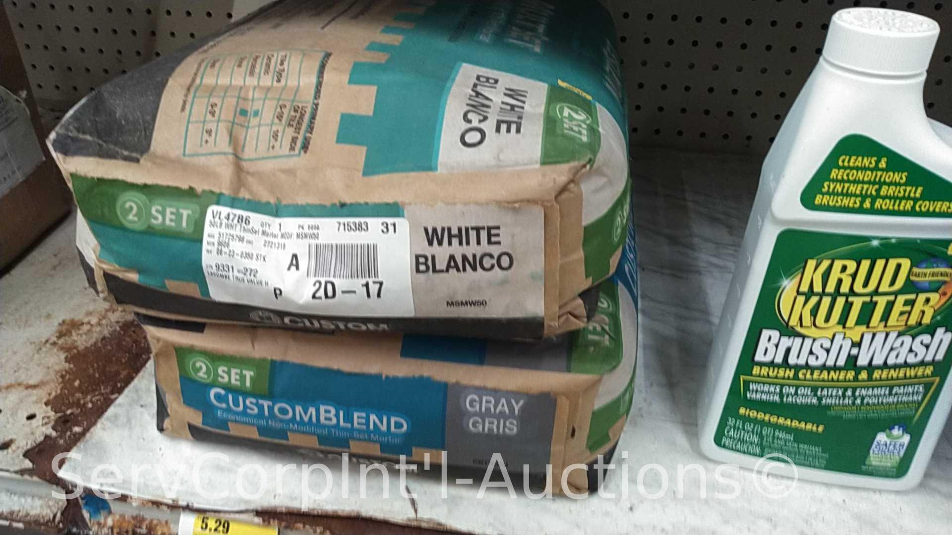 Lot of Various Blades, Tile Cutters, Caulk, Window Glazing, Tile Sealer, Tile Spacers, Glazier