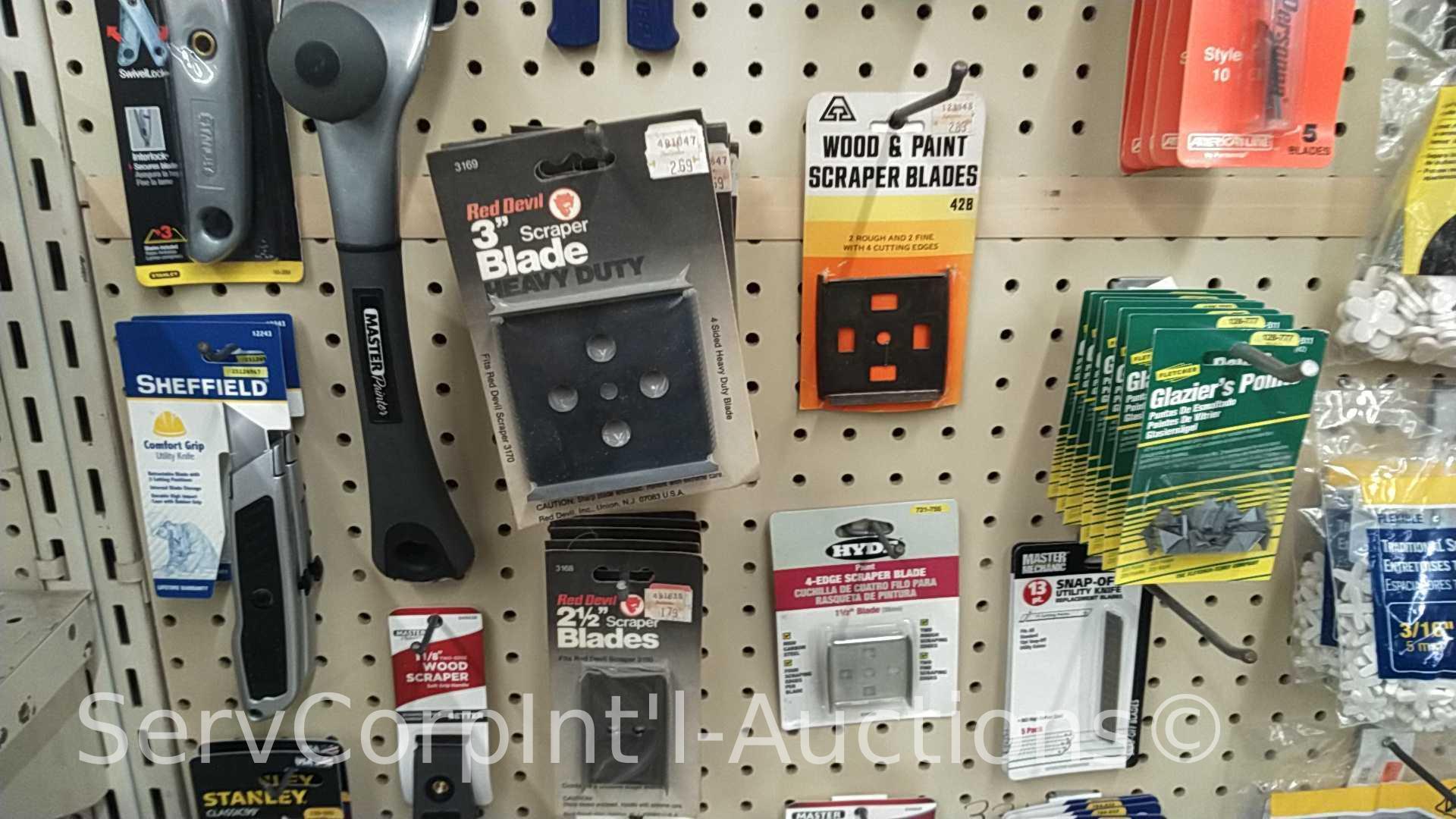 Lot of Various Blades, Tile Cutters, Caulk, Window Glazing, Tile Sealer, Tile Spacers, Glazier