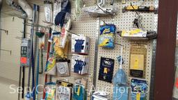 Lot of Various Mops, Mop Heads, Dampening Bags, Latex Gloves, Dust Cloths, Laundry Hooks, Dial