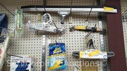 Lot of Various Mops, Mop Heads, Dampening Bags, Latex Gloves, Dust Cloths, Laundry Hooks, Dial