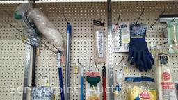 Lot of Various Mops, Mop Heads, Dampening Bags, Latex Gloves, Dust Cloths, Laundry Hooks, Dial