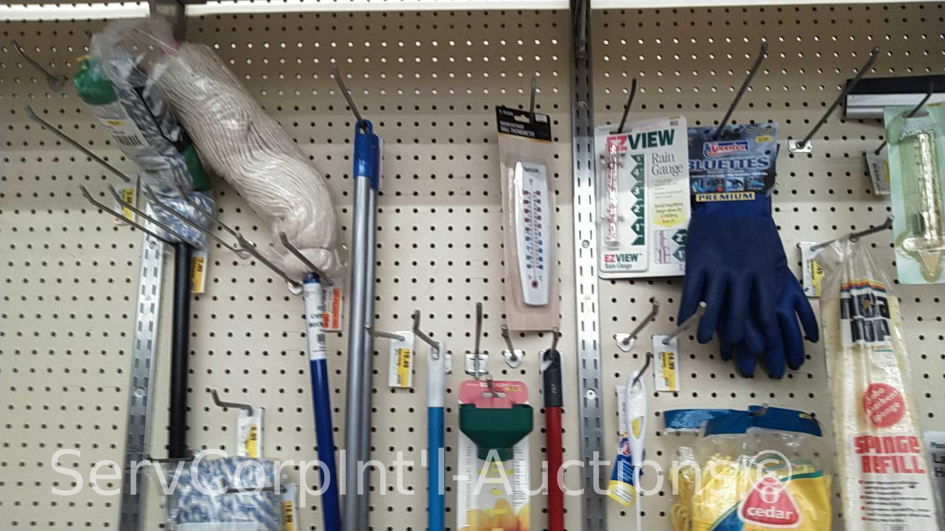 Lot of Various Mops, Mop Heads, Dampening Bags, Latex Gloves, Dust Cloths, Laundry Hooks, Dial