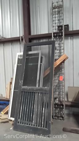 Lot of Various Window Screens, Screen Door, Roofing Joists, 15' Conveyor Roller