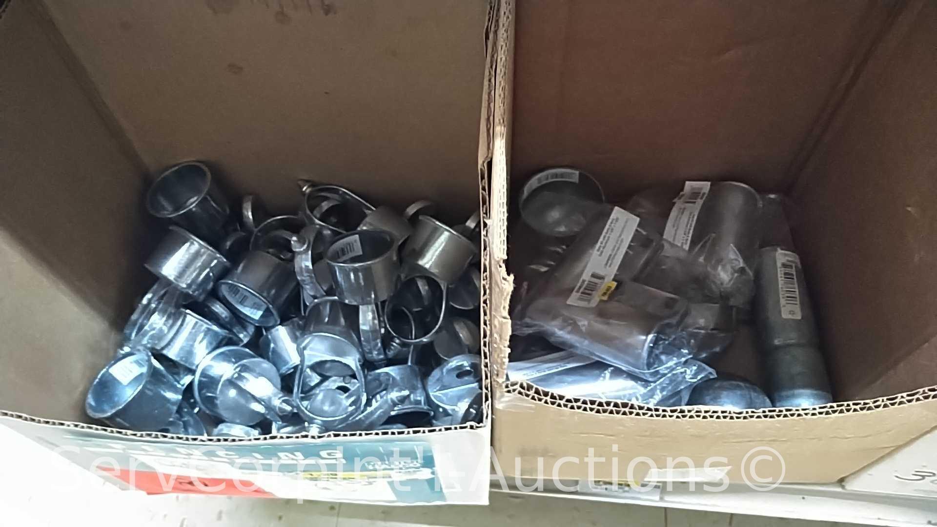 Lot of Various Fencing Material: Rail Ends, Gate Elbows, Brace Bands, Walk Gate hardware, Carriage