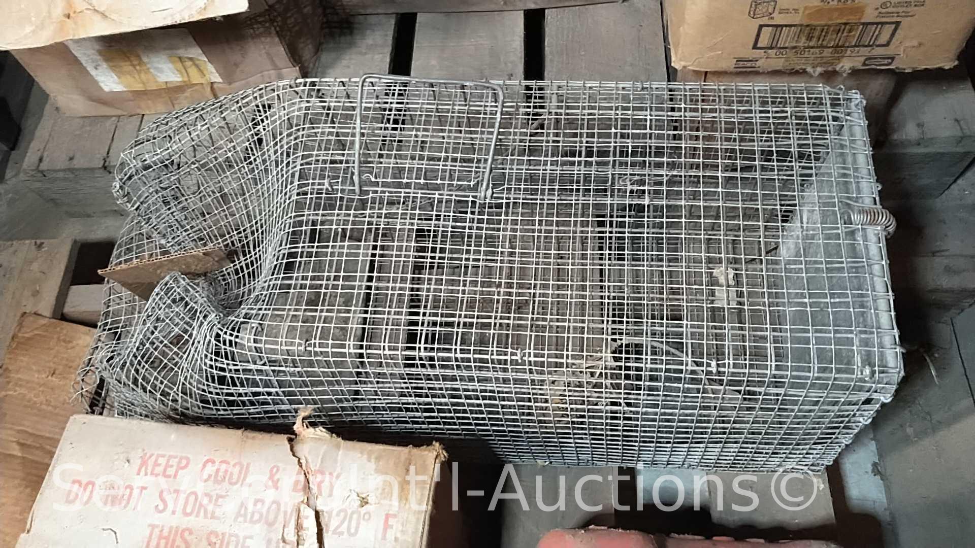 Lot on Pallet of Starting Fluid, Mower Seat, Gas Can, Tarp, Bug Zapper, Rock Changer, Homemade Wire