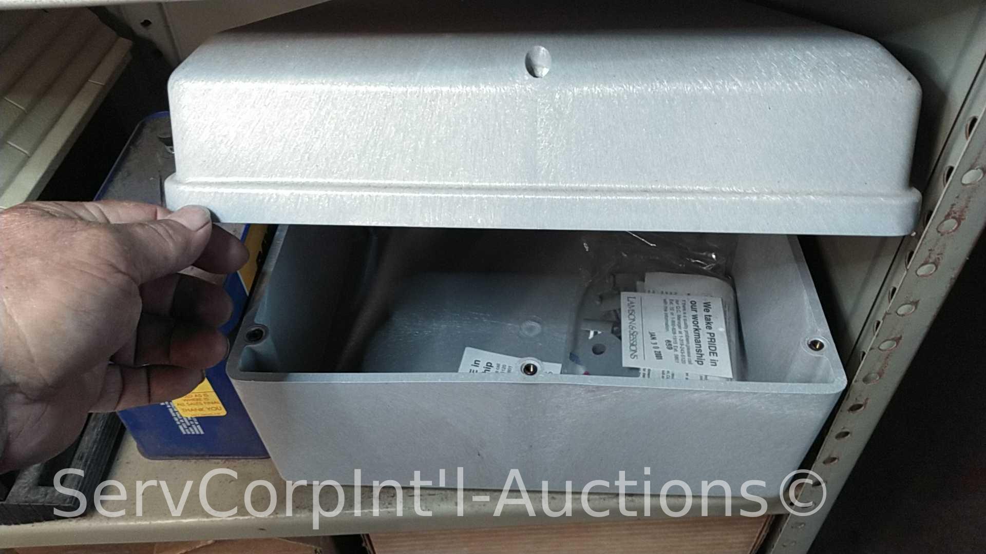 Lot on Shelves of Various Pipe Heating Cables, Ice Cream Makers, Bird Houses, Heating Pads, Dog