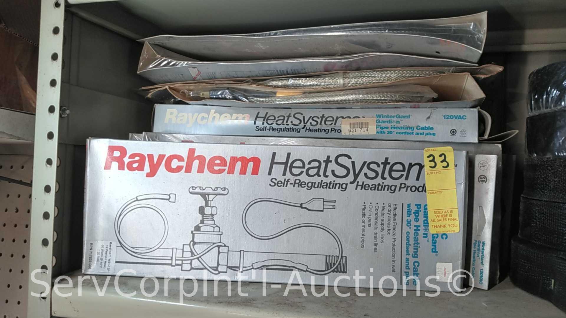 Lot on Shelves of Various Pipe Heating Cables, Ice Cream Makers, Bird Houses, Heating Pads, Dog