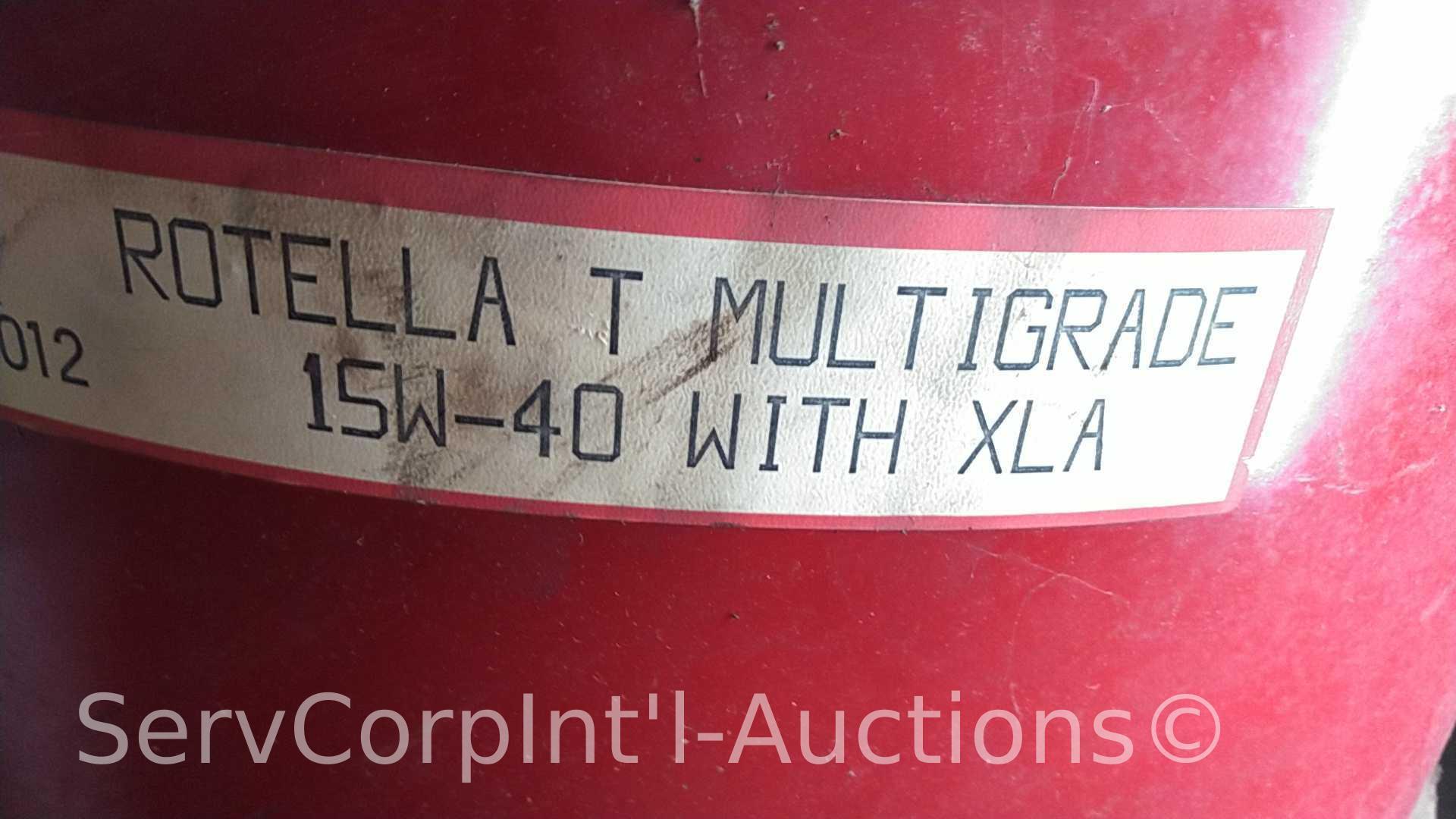 Lot on Pallet of Various Oil Drums, Oil Pump, Torch Hoses with Gauges