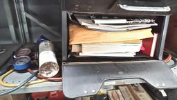 Lot on 2 Shelves of AC Guages, Music Sheets, Dremel, Rivet Clincher Kit, Window Shrink Film, Pre Log