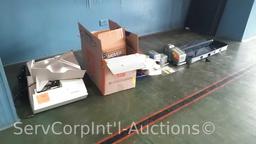 Lot on Floor of Pitney Bowes Letter Opener, Martin Yale Auto Folder, Picture Frames, Monitor