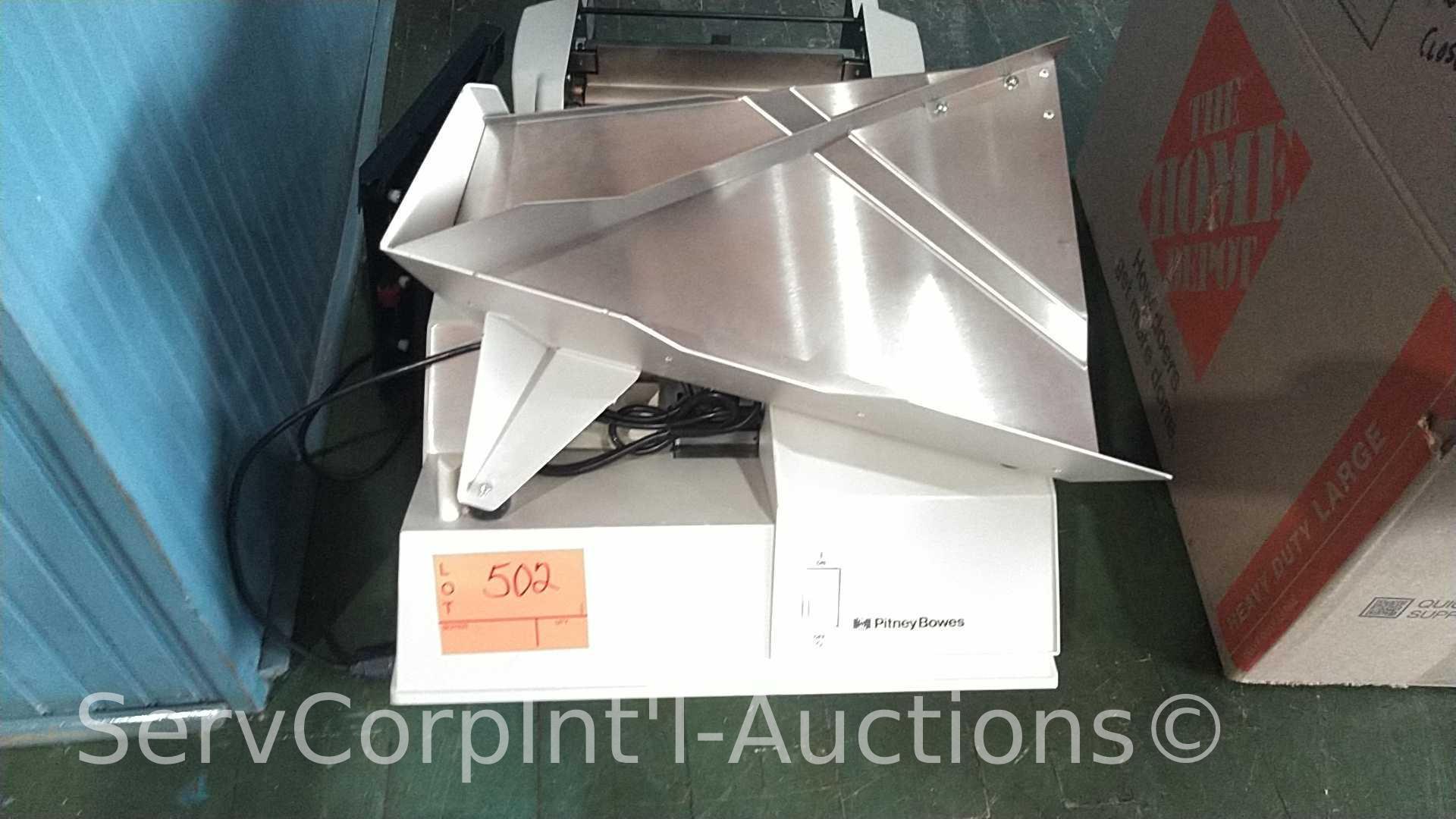 Lot on Floor of Pitney Bowes Letter Opener, Martin Yale Auto Folder, Picture Frames, Monitor