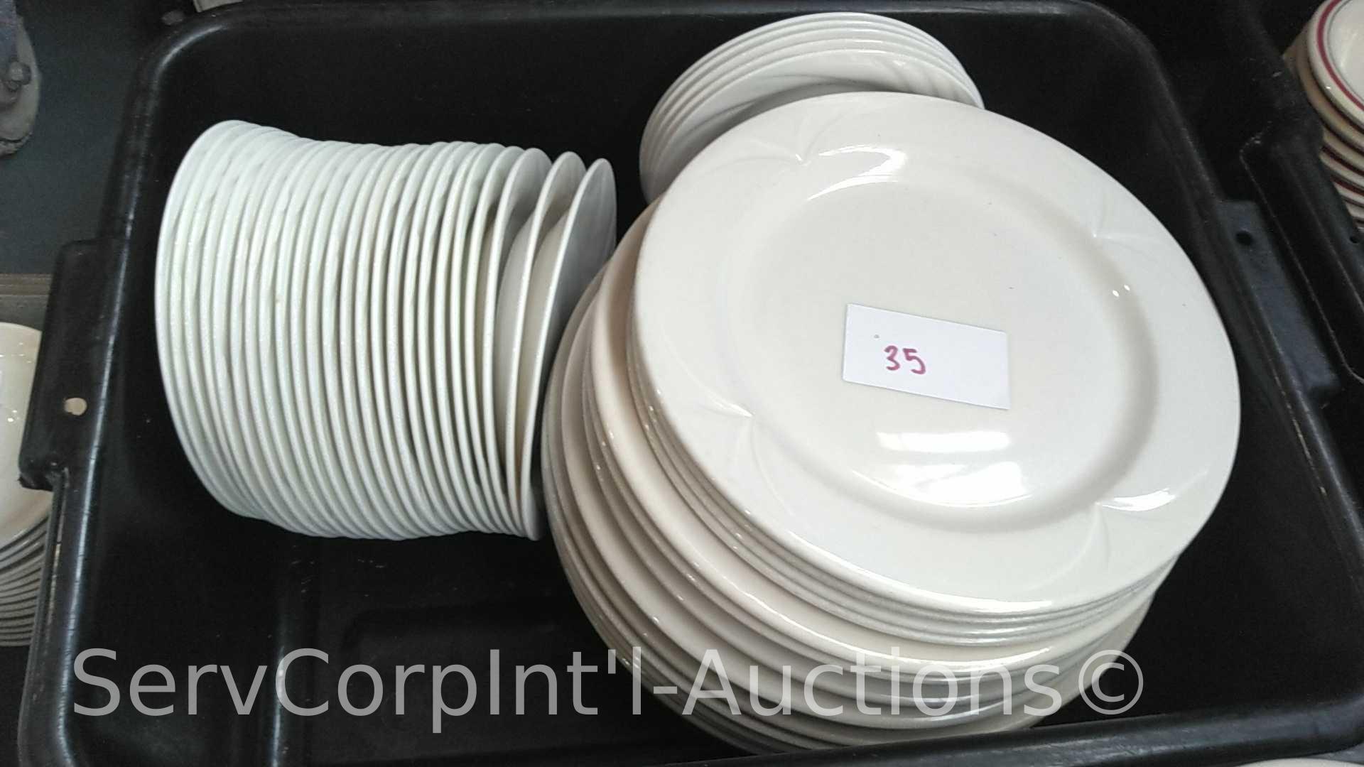 Lot of 3 Portable Dish Carts of Assorted Ceramic Plates, Bowls, Saucers, Portable Cart Full of