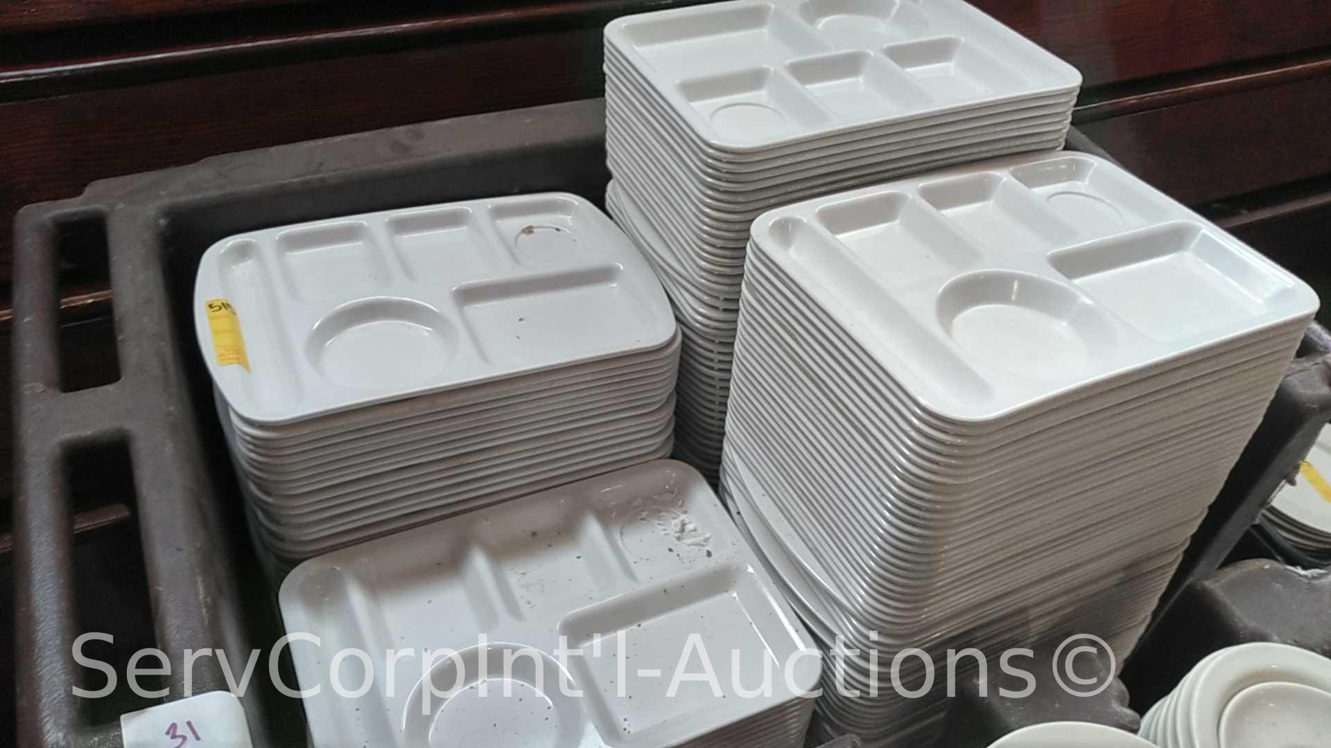 Lot of 3 Portable Dish Carts of Assorted Ceramic Plates, Bowls, Saucers, Portable Cart Full of