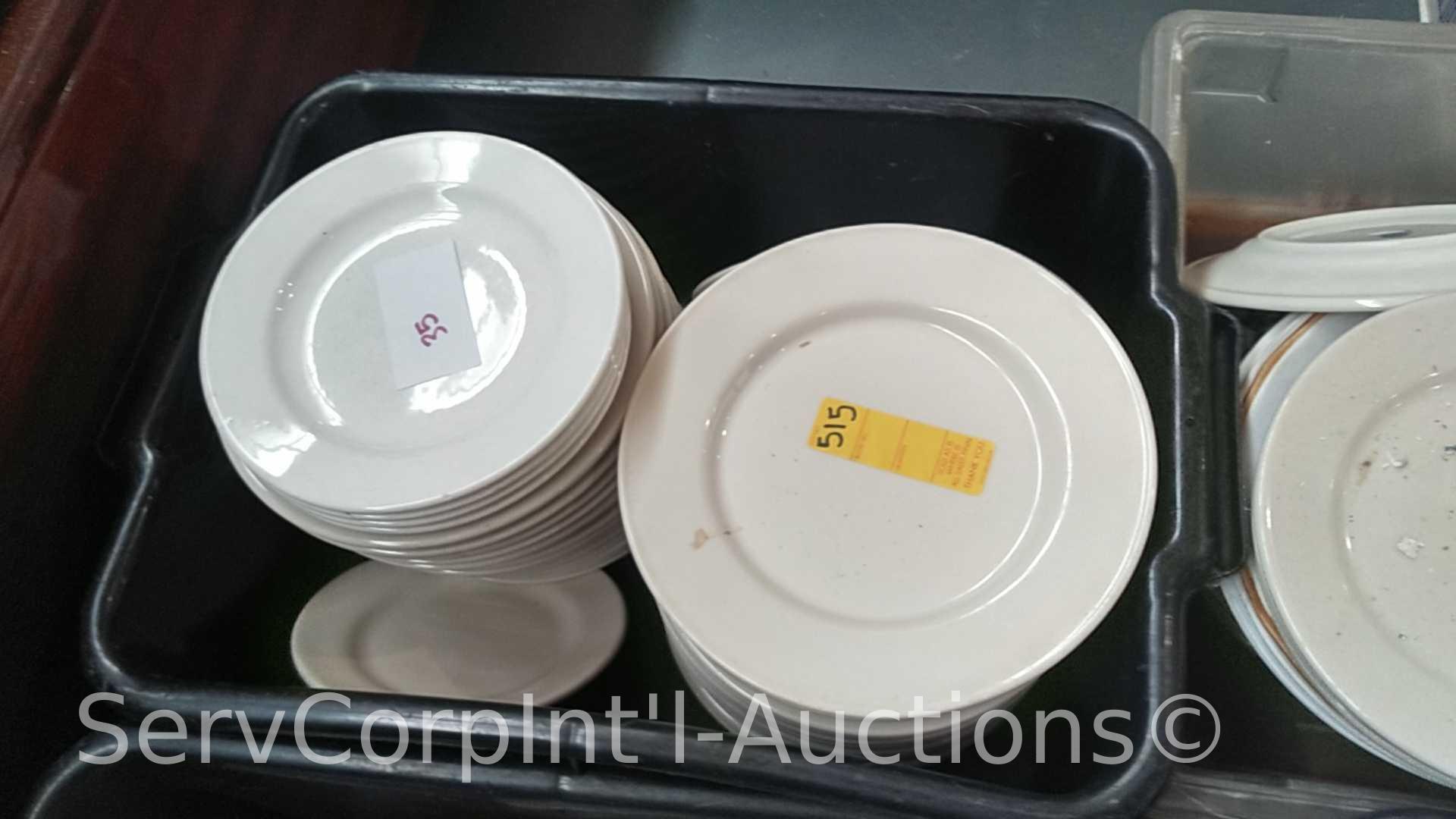 Lot of 3 Portable Dish Carts of Assorted Ceramic Plates, Bowls, Saucers, Portable Cart Full of