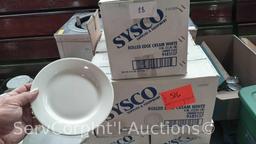 Lot of 9 Boxes of (12 Doz Ea) Sysco 9" Ceramic Plates, (3) Boxes of (3 Doz Ea) Sysco Ceramic Bowls,