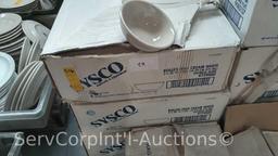 Lot of 9 Boxes of (12 Doz Ea) Sysco 9" Ceramic Plates, (3) Boxes of (3 Doz Ea) Sysco Ceramic Bowls,