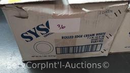Lot of 9 Boxes of (12 Doz Ea) Sysco 9" Ceramic Plates, (3) Boxes of (3 Doz Ea) Sysco Ceramic Bowls,