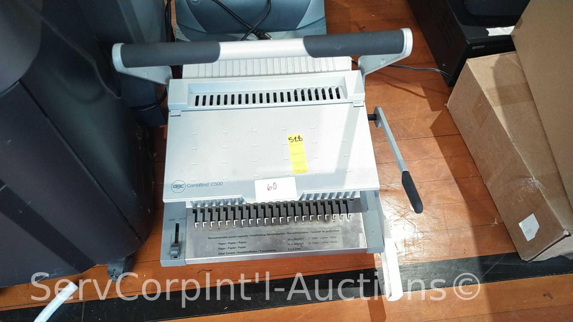 Lot of Comb Bind C500, Comb Bind C110e, Boston Paper Cutter, Ativa At-Mc1000 Shredder, GBC 32205