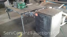 Lot of 7' x 4' Welders Table, 3-Drawer Metal Storage Cabinet with Contents of Gauges, Kunhua