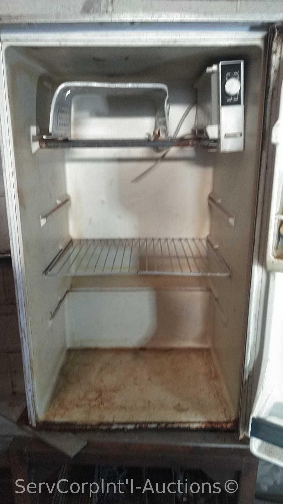 Lot of Homemade Table with Excellence Dorm Fridge, Various Homemade Welder Tools, Welder Square,