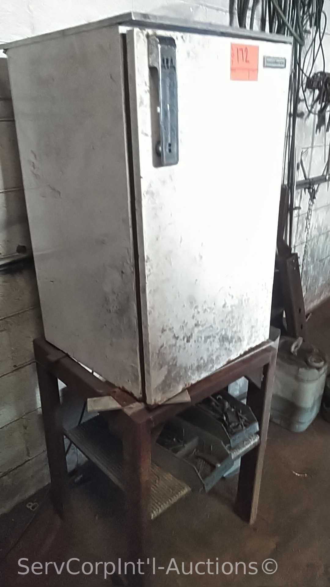 Lot of Homemade Table with Excellence Dorm Fridge, Various Homemade Welder Tools, Welder Square,
