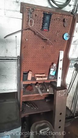 Lot of Homemade Table with Excellence Dorm Fridge, Various Homemade Welder Tools, Welder Square,