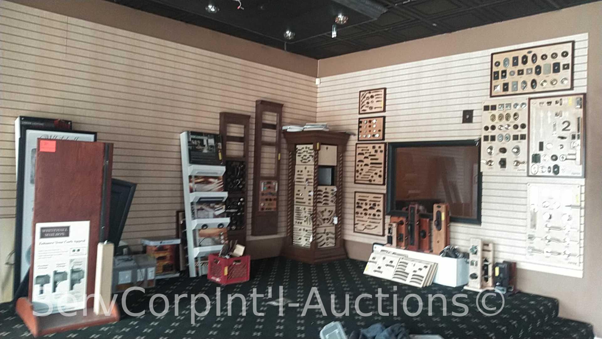 Lot of Various Displays with Door Locks, Door Knobs, Cabinet Knobs, Light Switches, LED Lighting,