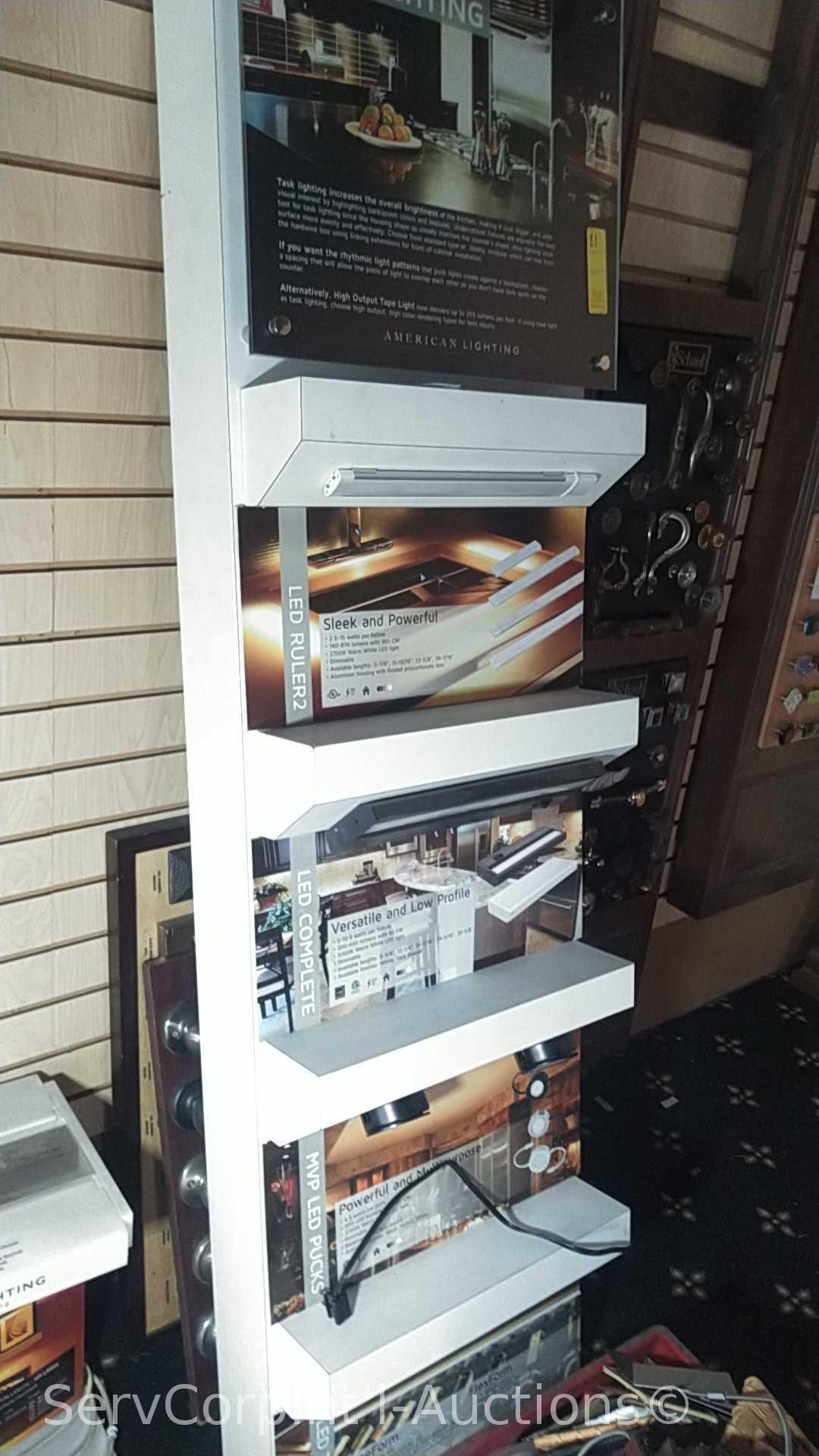Lot of Various Displays with Door Locks, Door Knobs, Cabinet Knobs, Light Switches, LED Lighting,