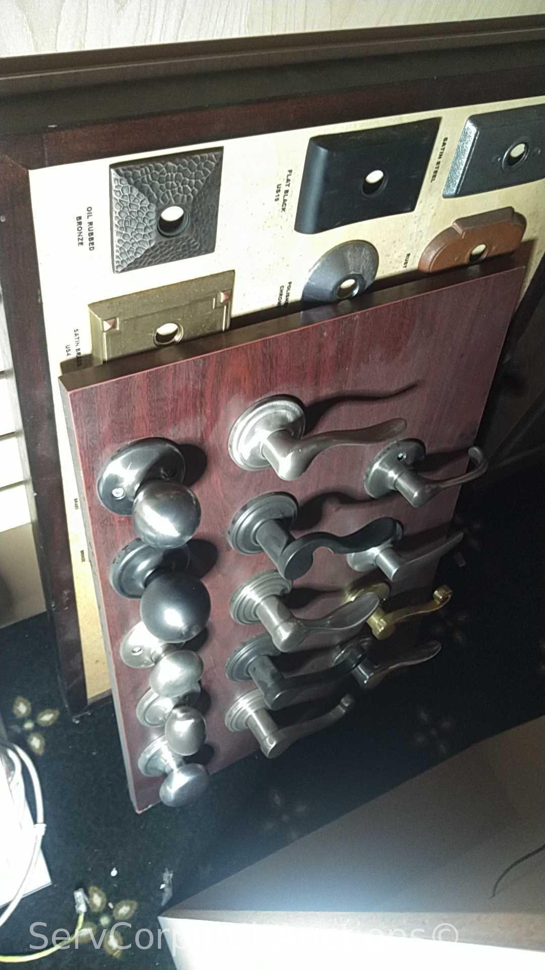 Lot of Various Displays with Door Locks, Door Knobs, Cabinet Knobs, Light Switches, LED Lighting,