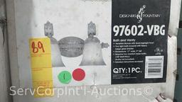 Lot on Pallet Rack of Various Designer Fountain Light Fixtures, (3) 2-Bulb Wall Mount, 3-Bulb