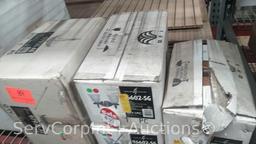 Lot on Pallet Rack of Various Designer Fountain Light Fixtures, (3) 2-Bulb Wall Mount, 3-Bulb