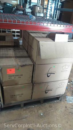 Lot Under Pallet Rack of 8 Cases of Concord Ceiling Mount Outdoor Light Fixtures