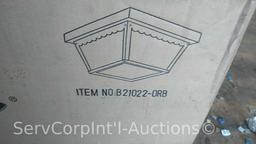 Lot Under Pallet Rack of 8 Cases of Concord Ceiling Mount Outdoor Light Fixtures