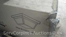 Lot Under Pallet Rack of 8 Cases of Concord Ceiling Mount Outdoor Light Fixtures