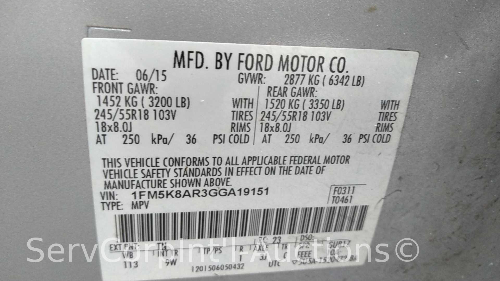 2016 Ford Explorer Multipurpose Vehicle (MPV), VIN # 1FM5K8AR3GGA19151