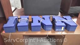 Lot on 4 Shelves of Various Blue Light-Up Letters (Seller: STP Sheriff)