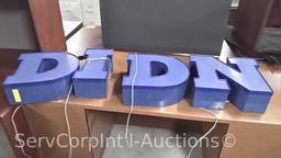 Lot on 4 Shelves of Various Blue Light-Up Letters (Seller: STP Sheriff)