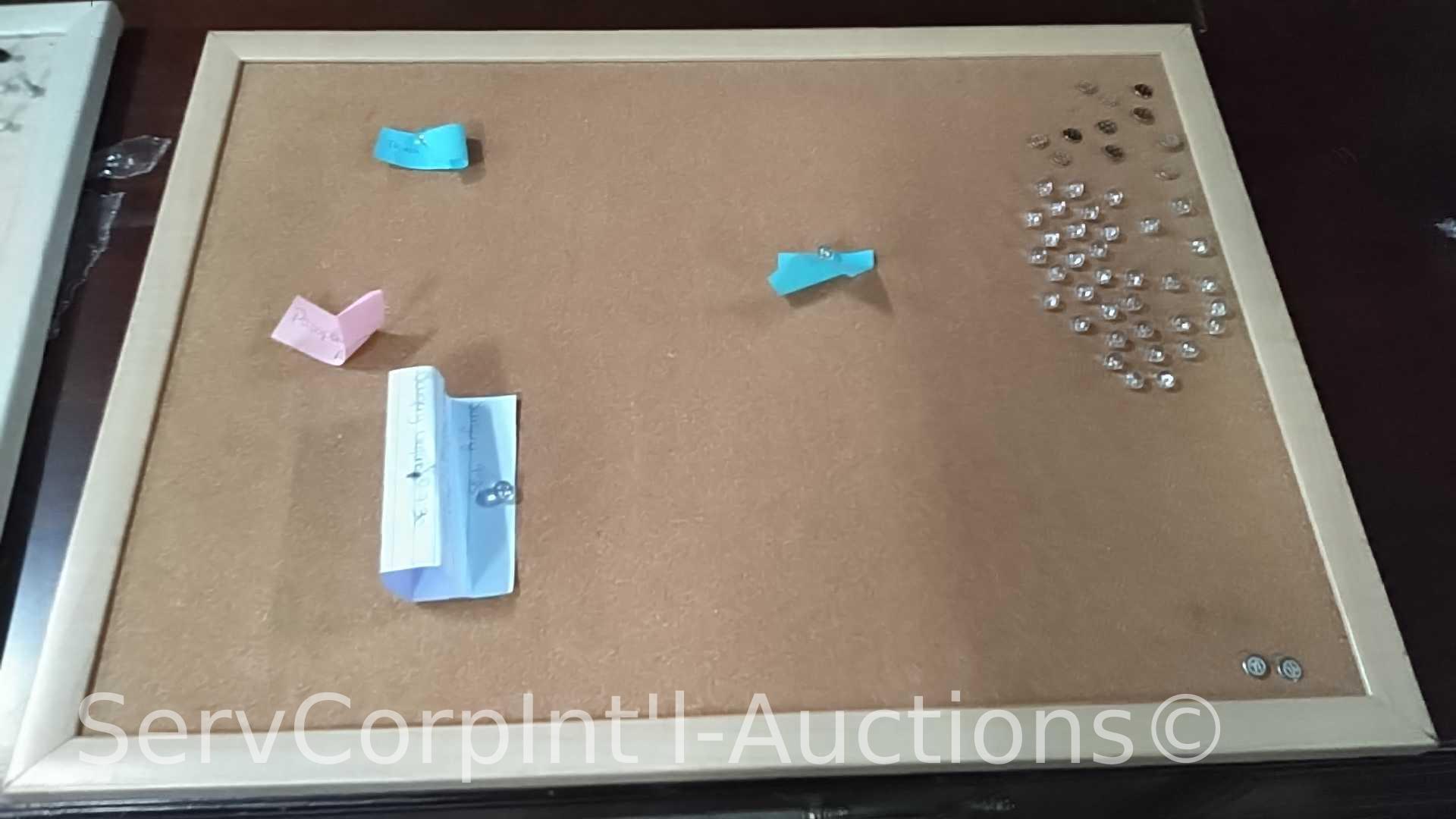 Lot on 2 Shelves of Display Lights, Laundry Baskets, Cork Board, Epic Lighting Chandelier