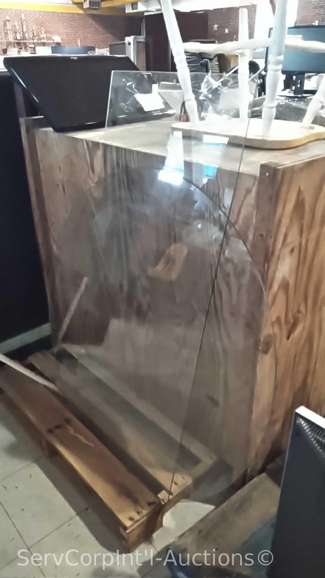 Lot on 2 Pallets of Desk (asset 07602), 2 Chairs (asset 01754, 01877), 2 Glass Covers for