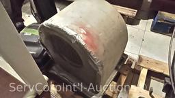 Lot on Pallet of Broken Table, Plastic Shelving Unit, Squirrel Fan, Eureka Vacuum, Triple S Vacuum