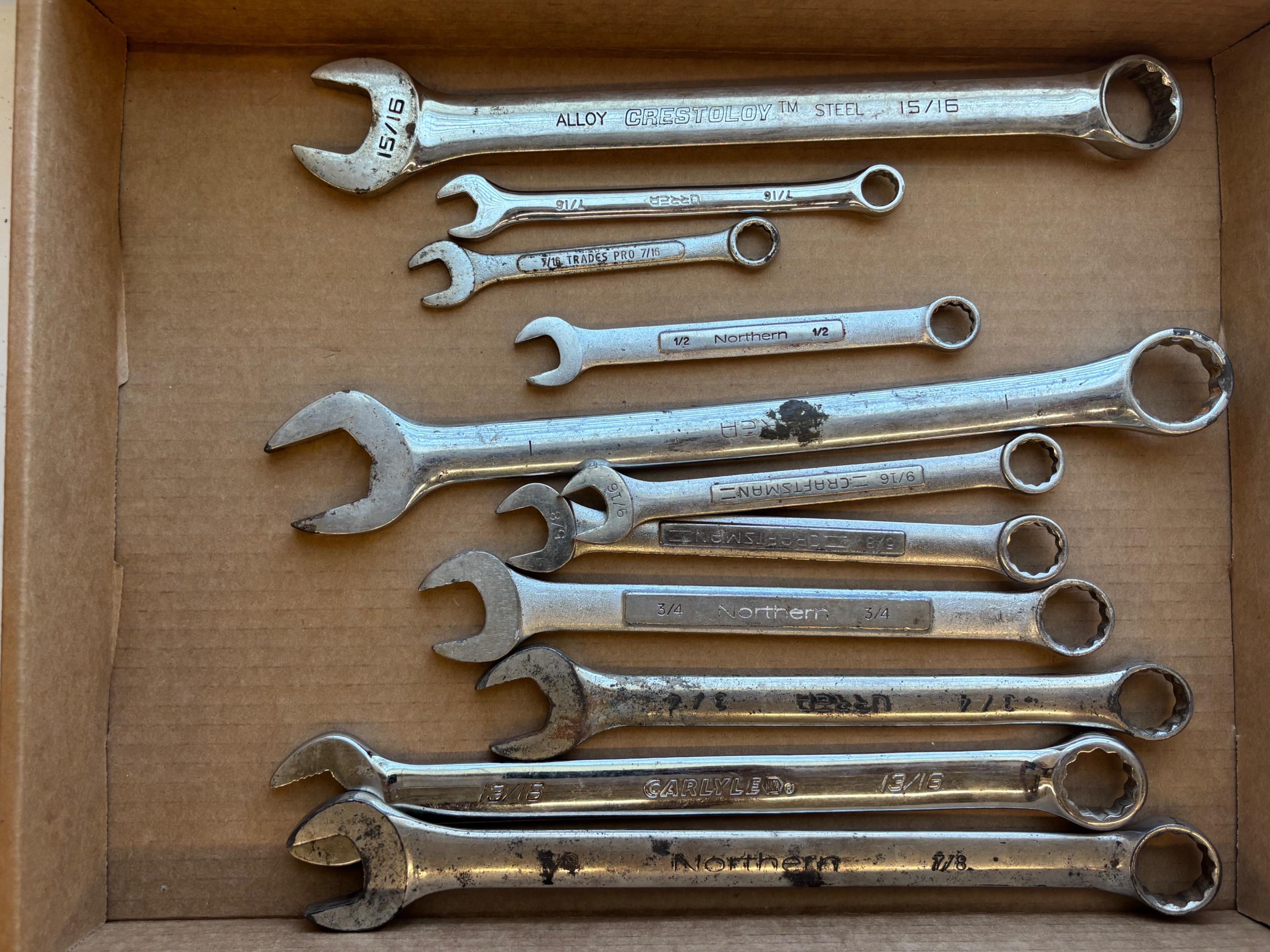 Box Lot - Misc Combination Wrenches (Various Sizes)