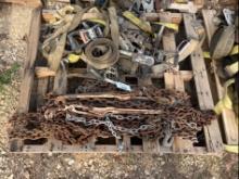 Pallet of Ratchet Straps & Binders w/ Chains & Boomers